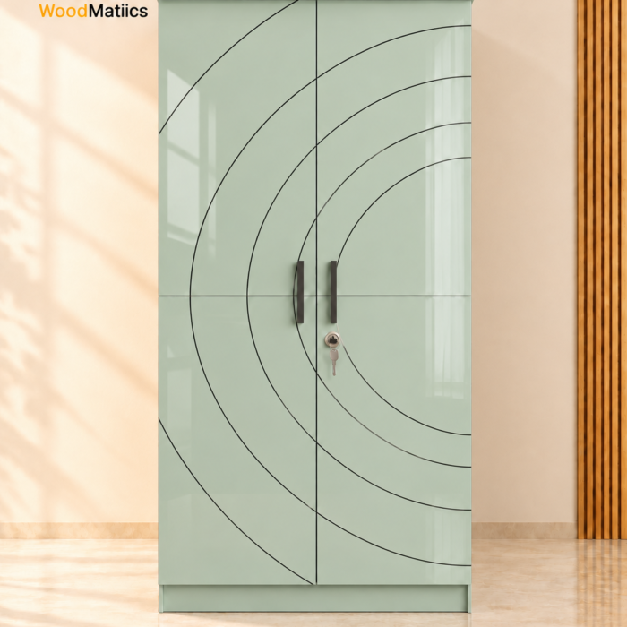 Modern Sage Green 2-Door Wardrobe with Lock & Hanging Storage