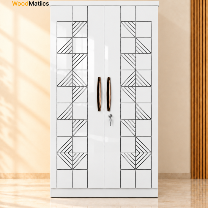 Modern White 2-Door Wardrobe with Lock & Hanging Storage